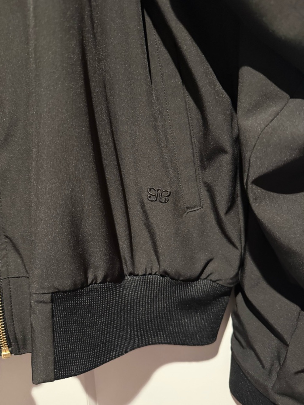 Black Bomber Jacket with Gold Zipper - Picture 4 of 9